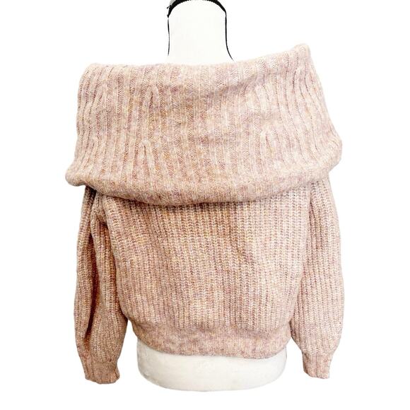 H&M Pink Chunky Wool Blend Off Shoulder Carmen Pullover Sweater Size M - Picture 3 of 7